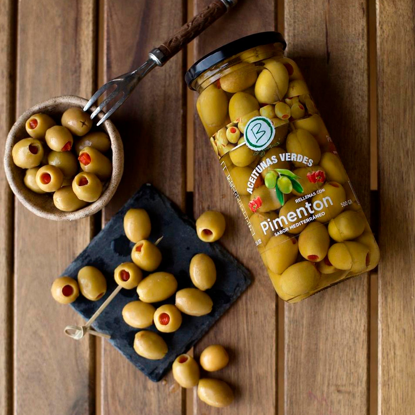 Aceitunas verdes rellenas con pimentón 500g