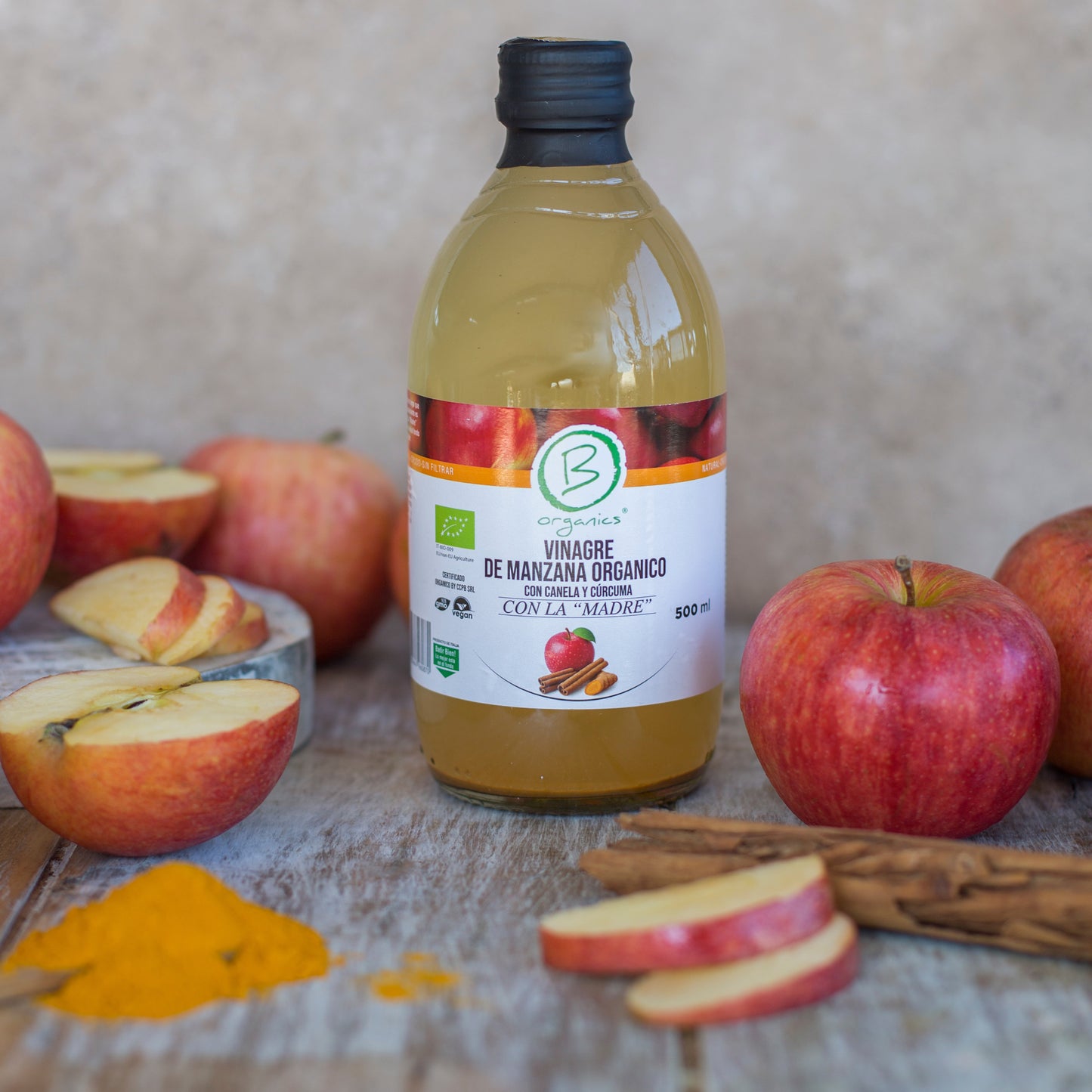 Vinagre manzana con canela y cúrcuma