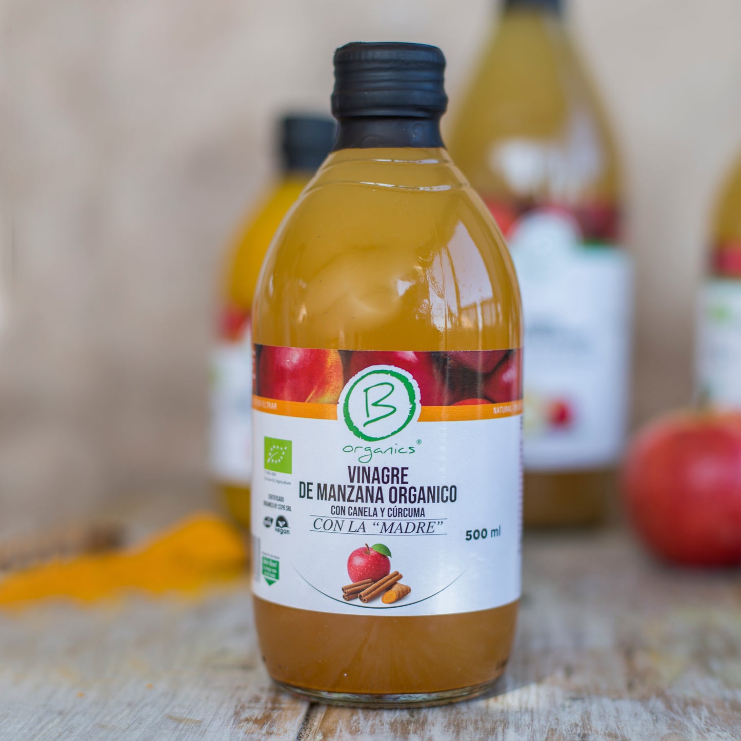 Vinagre manzana con jengibre, cúrcuma y ají picante