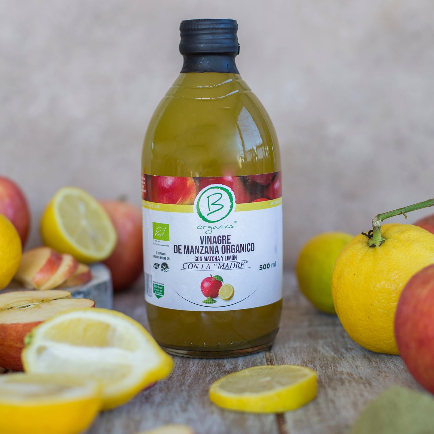 Vinagre manzana con matcha y limón