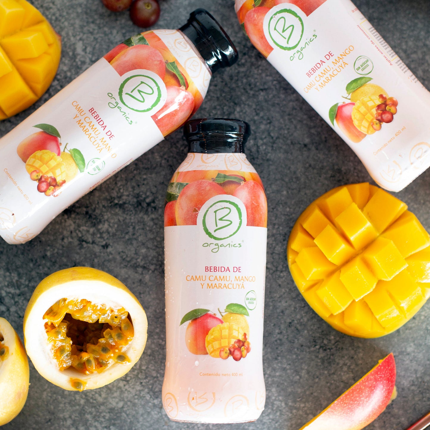 Bebida camu camu, mango y maracuyá