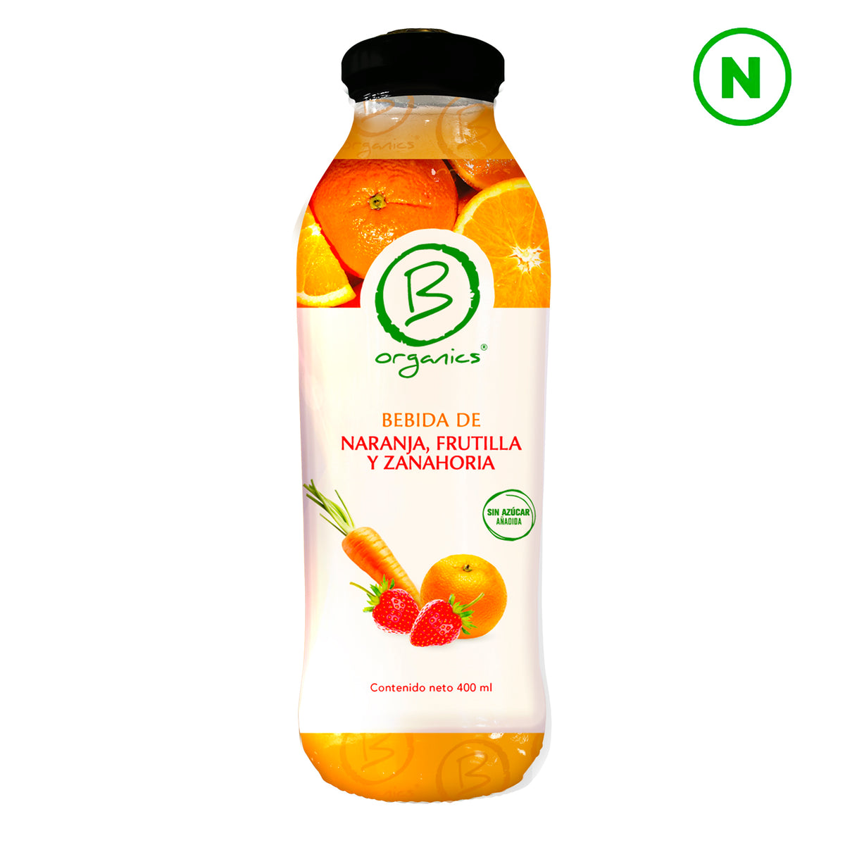 Bebida naranja, frutilla y zanahoria