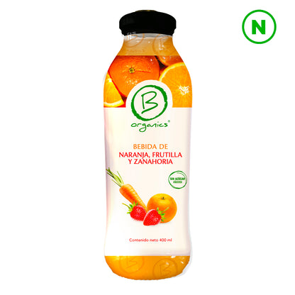 Bebida naranja, frutilla y zanahoria